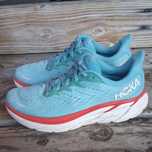 Hoka Clifton 7 Women's Teal and Coral Athletic Shoes - Picture 12 of 15